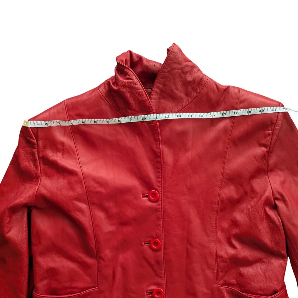 VTG Konig Furs Y2K Red Leather Blazer Biker Moto Jacket Button Up Women's XL EUC